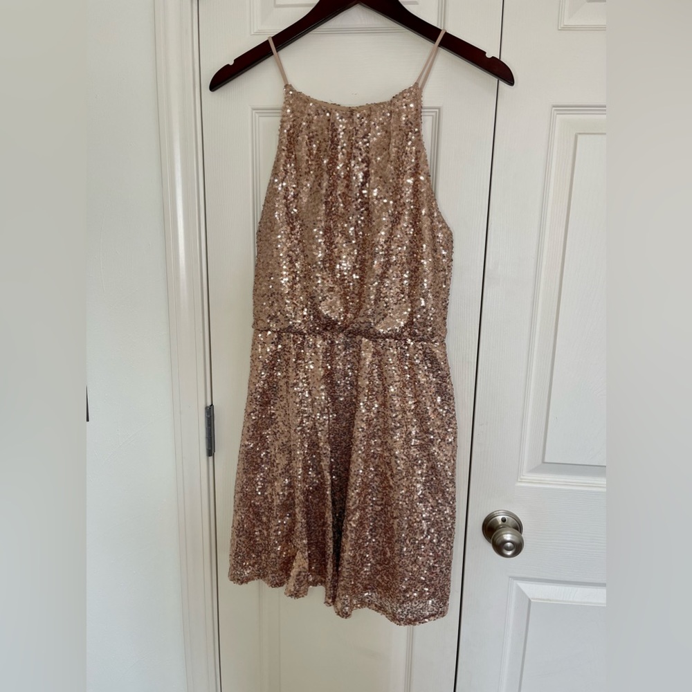 Sequin Champagne Halter Dress